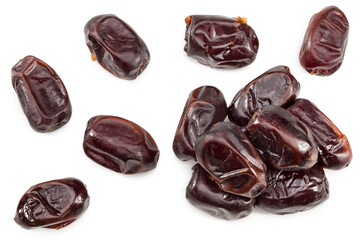 date fruits isolated on white background. clipping path. top view