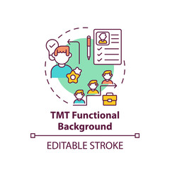 Fototapeta na wymiar Tmt functional background concept icon. Top management team analysis criteria. Experience from working. Job idea thin line illustration. Vector isolated outline RGB color drawing. Editable stroke