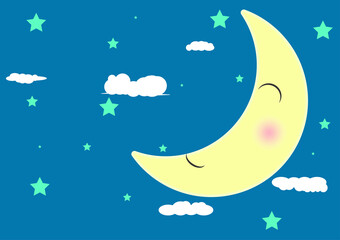 Obraz premium moon cartoon with sky and cloud vector illustration