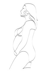 Pregnant woman hugs her belly, abstract portrait drawing with lines, quick sketch, motherhood concept, illustration for t-shirt, print design, covers, web