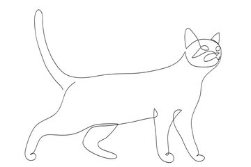 Cat, ink painting style. Contemporary hand drawn vector illustrations. Continuous line, minimalistic concept ideal for tatto, avatar, poster