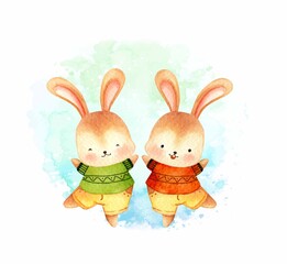 Twin cute rabbits