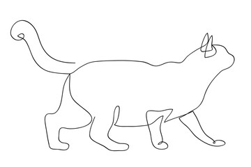 Cat, ink painting style. Contemporary hand drawn vector illustrations. Continuous line, minimalistic concept ideal for tatto, avatar, poster