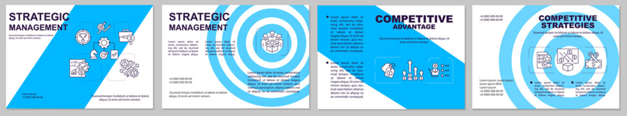 Strategic management brochure template. Competitive advantage. Flyer, booklet, leaflet print, cover design with linear icons. Vector layouts for magazines, annual reports, advertising posters