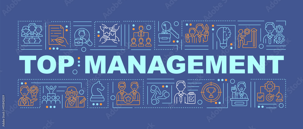 Poster top management word concepts banner. responsible for controlling. infographics with linear icons on 