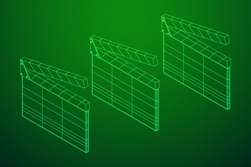 Movie clapper board. Film cinema concept. Wireframe low poly mesh vector illustration