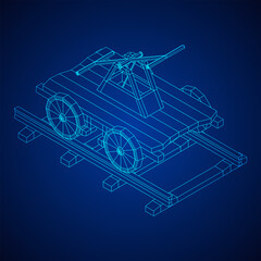 Handcar transportation. Draisine or rail vehicle. Wireframe low poly mesh vector illustration.