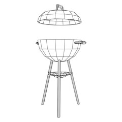 Round barbecue grill. Outdoor bbq party. Wireframe low poly mesh vector illustration