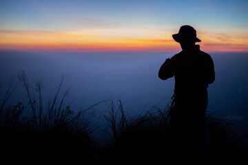 Fototapeta premium Silhouette of people in natural places