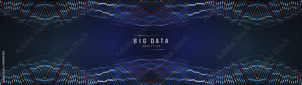 Poster business inteligence technology background. binary code algorithms deep learning. virtual reality an