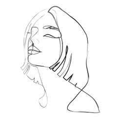 Woman's beauty. Abstract female portrait, continuous line style. Minimalist fashion design, quick sketch, vector illustration for t-shirt, prints, covers, posters, logo, tattoo