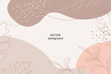Vector background in trendy minimal style with outlines of leaves. Design template for social media, invitations, decor, covers, wrapping paper.
