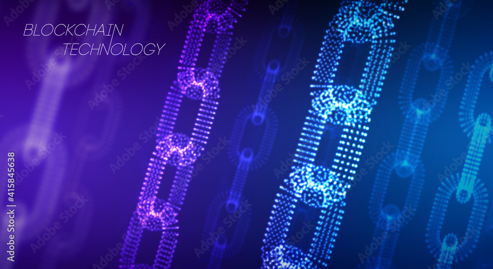 Poster blockchain technology background. cryptocurrency fintech block chain network and programming concept