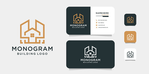 Real estate construction logo design with business card template