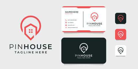 Fototapeta na wymiar Pin house logo design with business card template