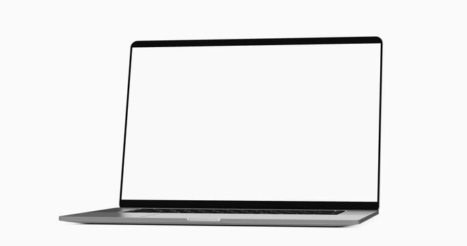 laptop blank screen isolated on white background, camera rotation - 4k 24fps