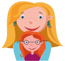 Mom hugs her little daughter on a white background
