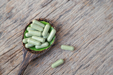 Capsules from organic herbal leaf tree for health care eating