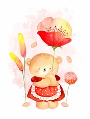Teddy bear with spring flowers