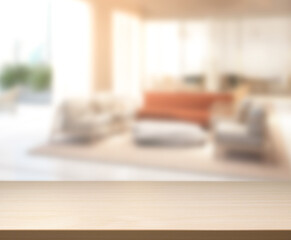 Fototapeta na wymiar Table Top And Blur Living Room Of Background