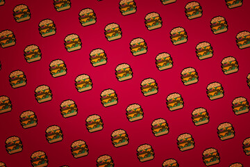 Bright red hamburger pixel background