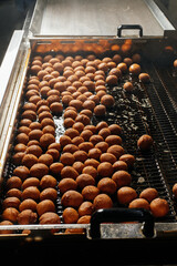 deep-fried donuts. production of donuts in a bakery