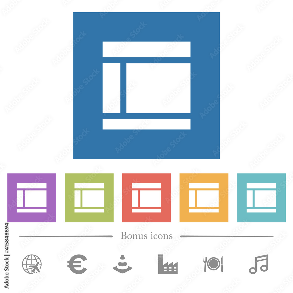 Poster two columned web layout flat white icons in square backgrounds