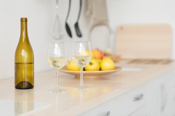 Relax in evening, self-isolation, date and holiday at home with alcohol and fruits