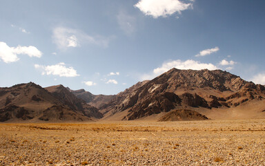 Panoramic view of high-altitude red desert on the Pamir Highway between Murghab and Ak Baital pass, Gorno-Badakshan, Tajikistan