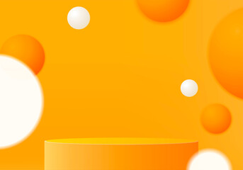 3d display product abstract minimal scene with geometric podium platform. cylinder background vector 3d rendering with podium. stand for cosmetic products. Stage showcase on pedestal 3d orange studio