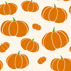 Pumpkin seamless texture in trendy autumn colors. Beige background with pumpkin pattern vector. EPS 10
