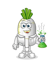white radish scientist character. cartoon mascot vector