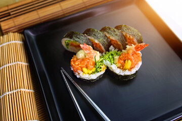 homemade shrimp sushi with rice