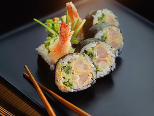 shrimp with rice in the form of sushi