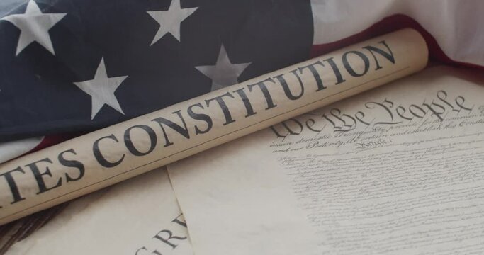 US constitution and US flag