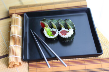 Delicious sushi set appetizingly served
