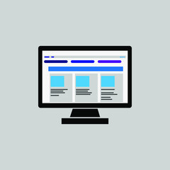 Computer with browser in style flat on gray fon