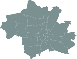 Simple gray vector map with white borders of boroughs (Stadtbezirke) of Munich, Germany