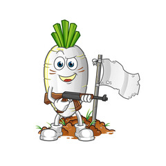 white radish army character. cartoon mascot vector