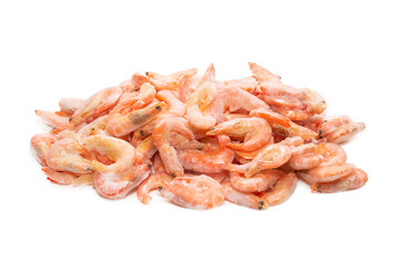 Fresh shrimps in ice. Top view.