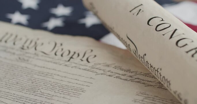US constitution and US flag