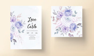 Fototapeta na wymiar Beautiful wedding invitation card with purple flowers