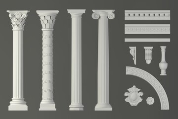 Classic white antique marble columns set
