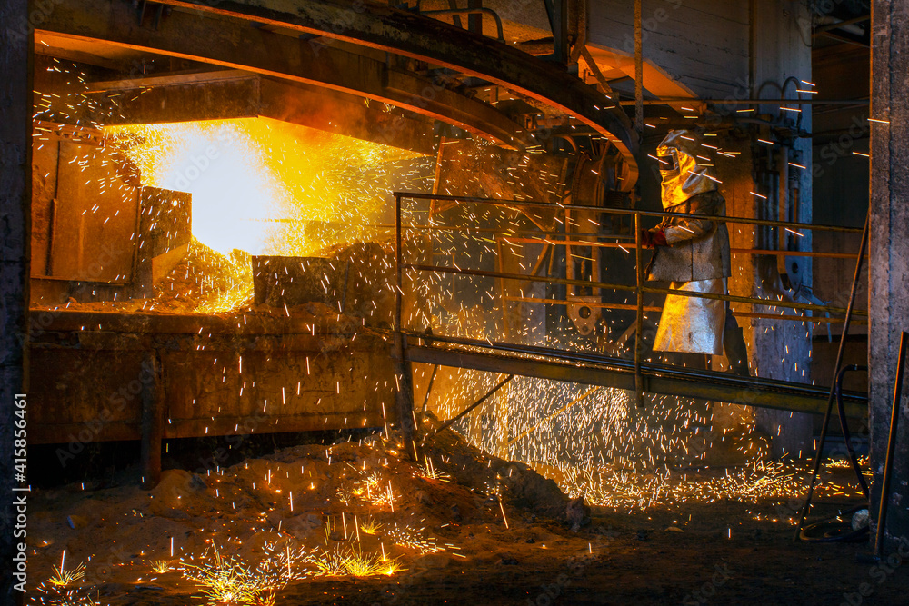 Wall mural work process in metallurgical at manufacture of steel plant