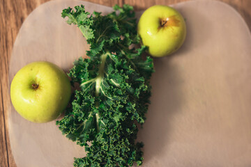 close-up of apples on wooden table