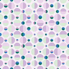 Colourful cute seamless geometric vector pattern with circles and semicircles on light pink background. Playful stylish texture for wallpaper, wrapping paper and fashion fabrics.