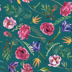 Watercolor floral patterns. Hand drawn flowers.