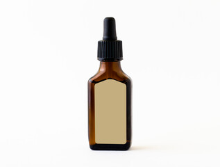 A brown glass container with a dispenser on a white background.