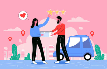 Food home delivery by taxi illustration concept vector