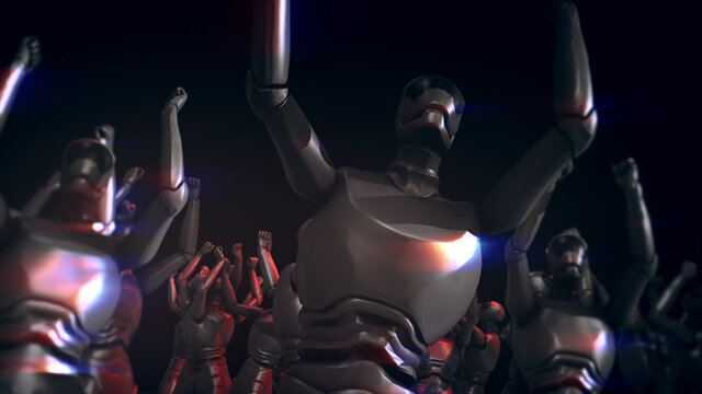 3d rendered illustration of Cyber Humanoid Robots Comes Together And Dances In Techno Party. High quality 3d illustration